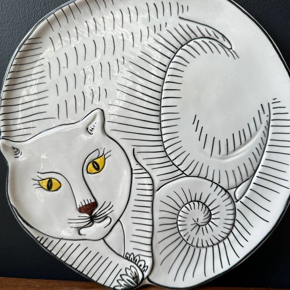 Vintage Cat Glazed Ceramic Dish Plate for Bonwit Teller Made in Italy - Picture 3 of 11